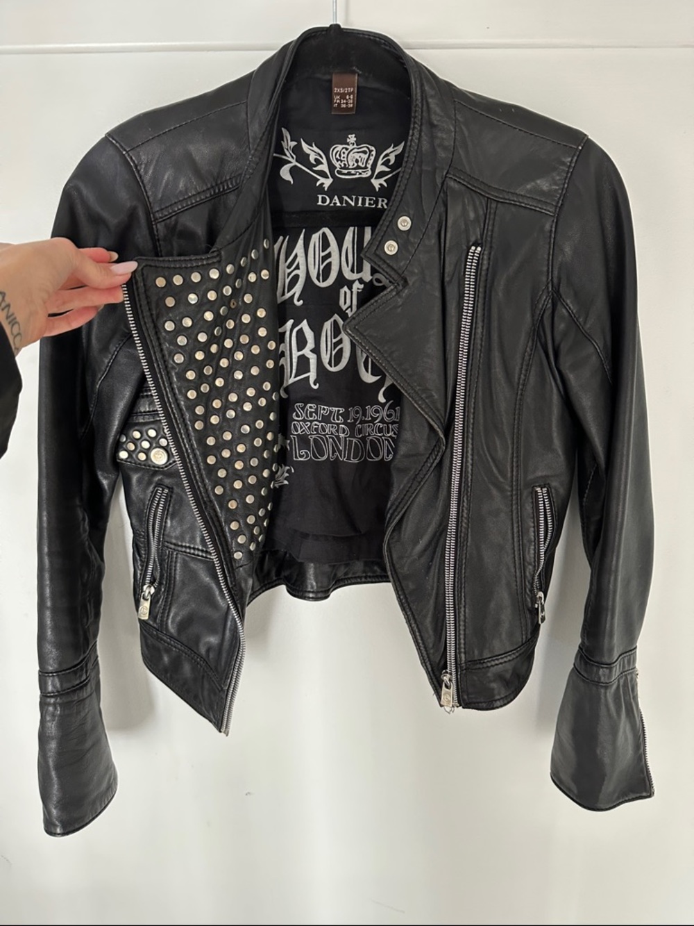 Danier Black Studded Asymmetrical Leather Moto Jacket - Picture 3 of 5